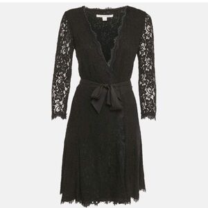 Diane Von Furstenberg black lace wrap dress, size 8